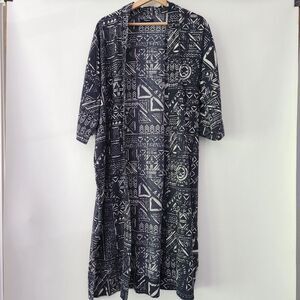 Madewell long line open front cardigan duster Aztec print gray white size M / L